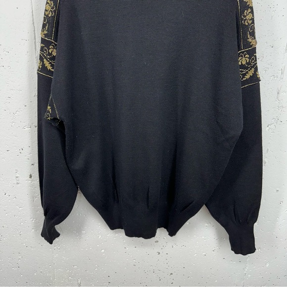 Vintage David Meister Large Wool Blend Black Metallic Gold Turtleneck Sweater - Picture 9 of 15
